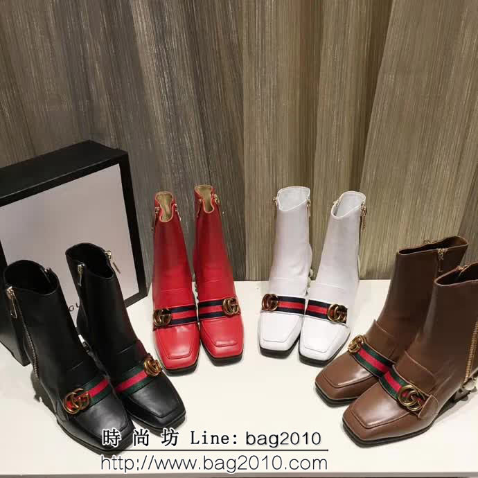 GUCCI古馳 2018經典版 最新秋冬新款 大珍珠鞋跟 紅色7寸短靴 QZS2040